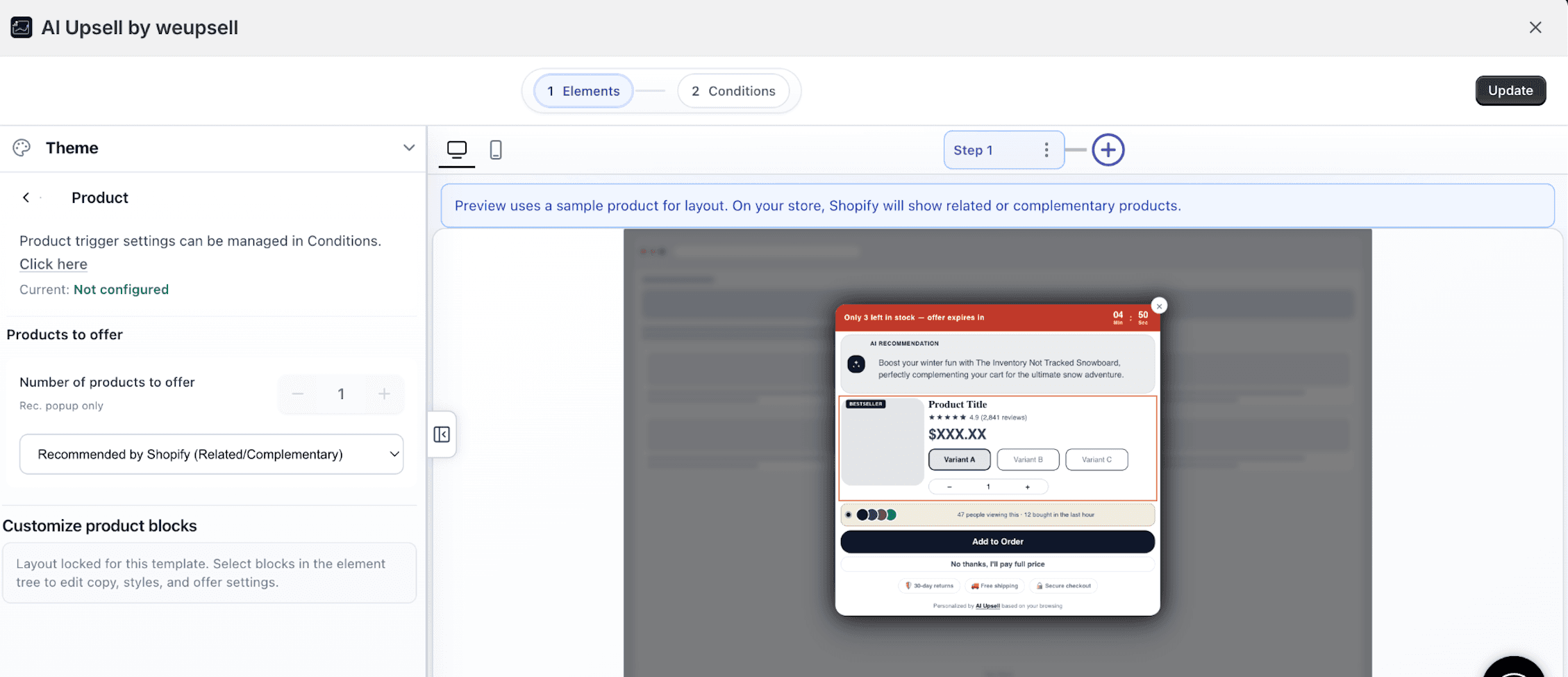 Campaign editor with Shopify related and complementary product source