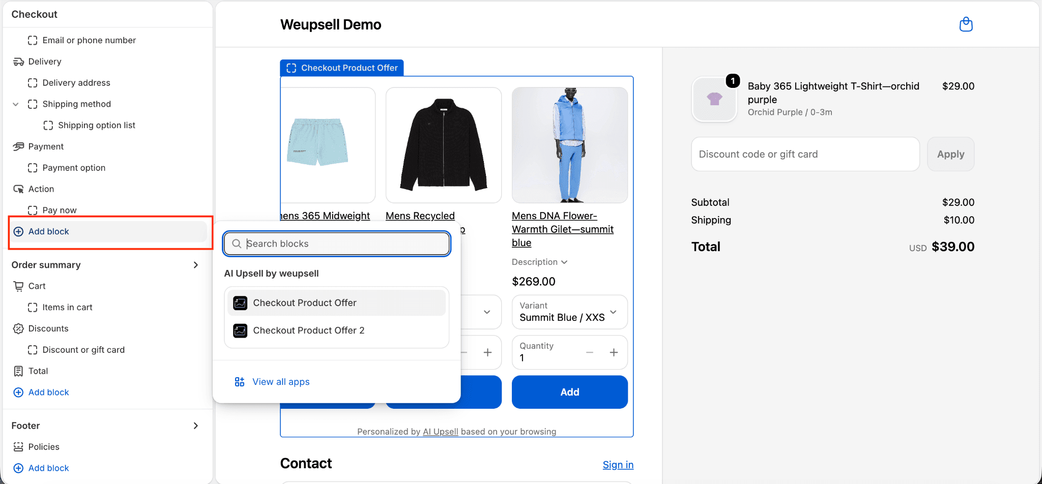 Step 6: Add WeUpsell Block