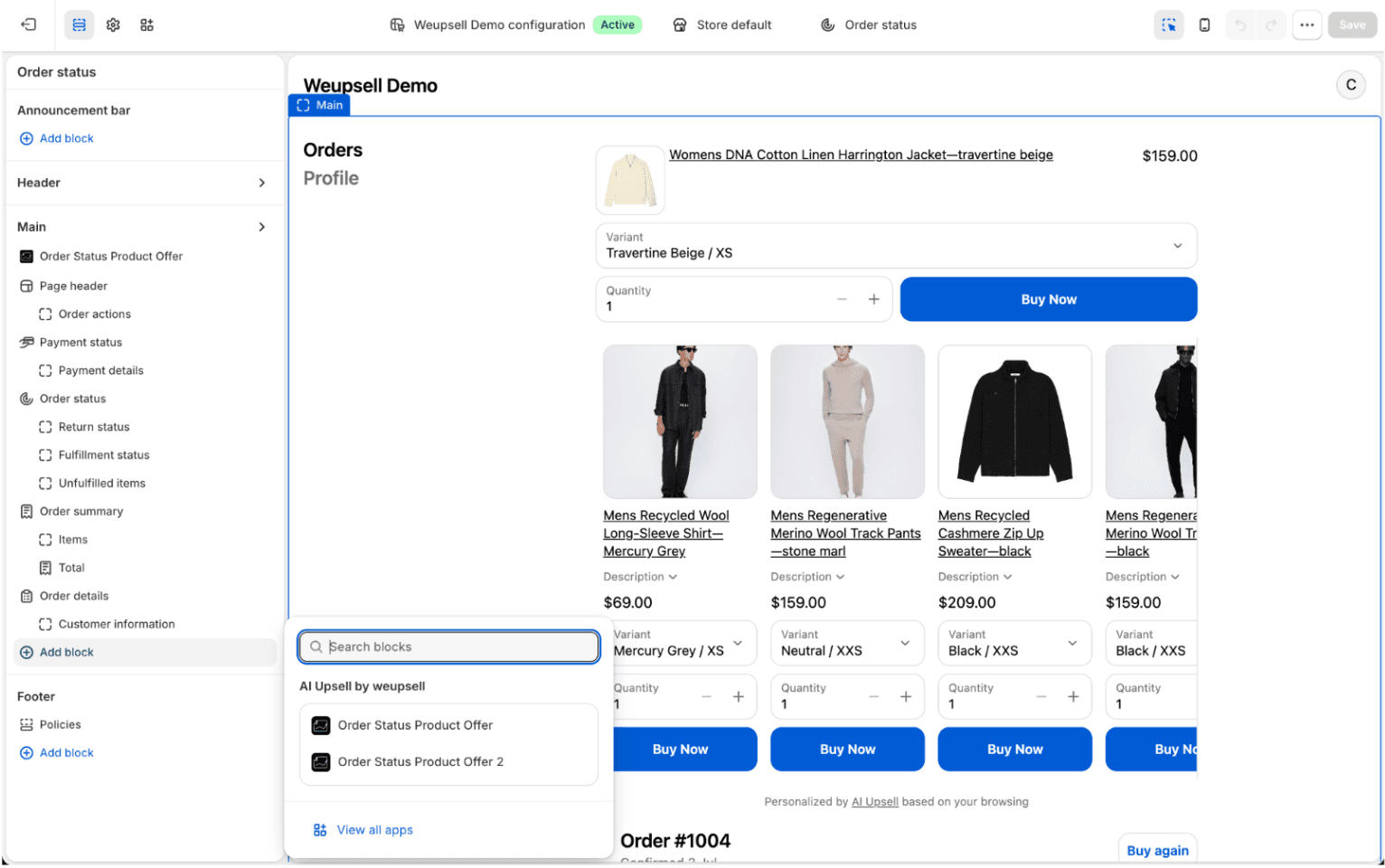 Step 6: Add the WeUpsell App Block