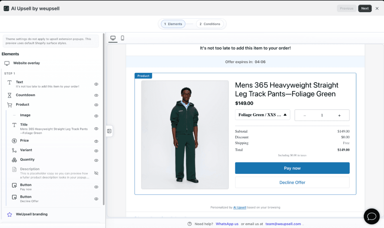 Step 2: Customize Post Purchase Offer