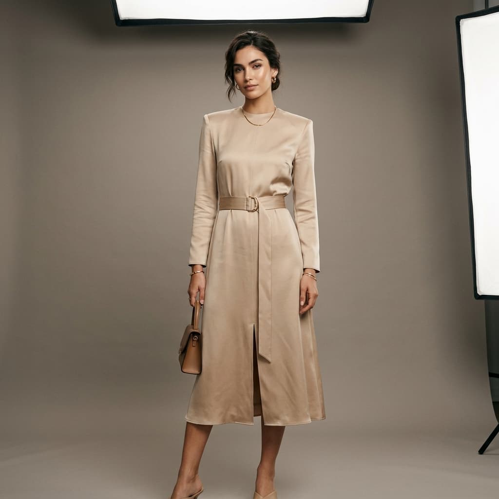 Satin Belted Midi Dress