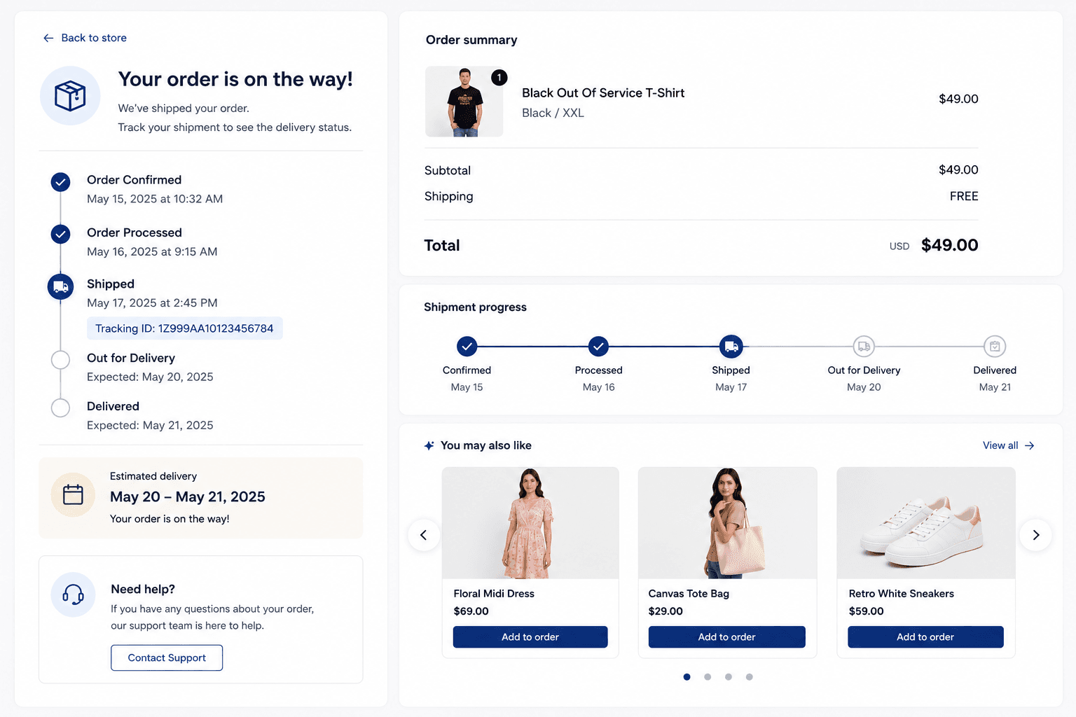 Order Status Upsells